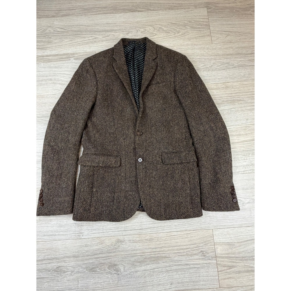 ASOS Harris Tweed Mens Slim Fit Blazer Brown Herringbone Wool Jacket 36R